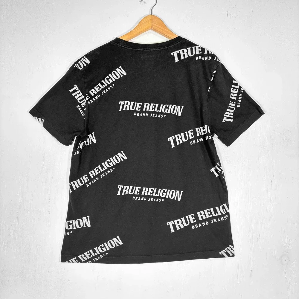 True Religion Black All Over Print Logo T-Shirt Mens L Streetwear